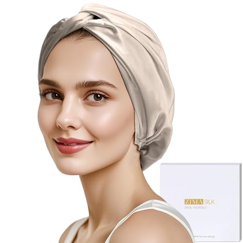 ZIMASILK 22 Momme Adjustable 100% Mulberry Silk Bonnet for Sleeping Women, Silk Hair Wrap for Hair Protection, That Reduces Falling off (1Pc, Beige)