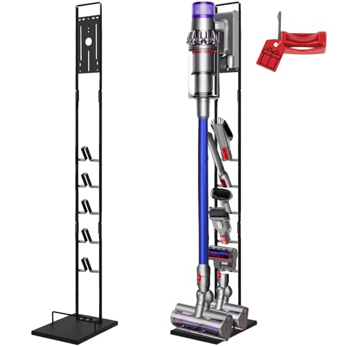 Lasvea Vacuum Stand for Dyson V6, V7, V8, V10, V11, V12, V15 Cordless Cleaners - Heavy Base Metal Bracket Holder with Trigger Lock, On/Off Control Clamp, Accessory & Attachment Storage