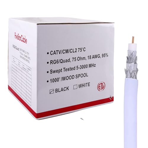 Five Star Cable 1000 ft. RG6 Quad Shielded Coaxial Cable for use with Audio, Video, and CATV/MATV Transmissions. White