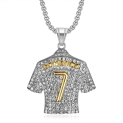 Rock Silver Number 7 Football Necklace Soccer Charm Jewelry - Men's Jersey Player Pendant