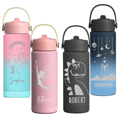 Froolu Personalized Stainless Steel Kids Water Bottle - Double Vacuum Insulated - Hydration Bottle - Custom 18 oz Water Tumbler for kids - Customized Gifts for Boy & Girl - Engraved