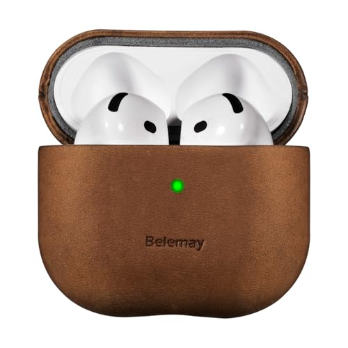 Belemay for AirPods 4 Case, Compatible with MagSafe, Premium Crazy Horse Leather [Vintage Aesthetic] - Rich Patina - Comfort Grip - Compatible with AirPods 4th Generation Case (2024) (USB-C), Brown
