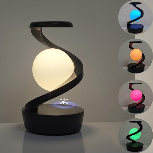 RYGDENG LED 360° Spiral Rotating Desk Lamp with Wireless Charger, Modern Table Lamp, Cordless Desk Lamp Rechargeable, Multicolor LED Levitating Night Light, Cool Lights for Bedroom, Living Room