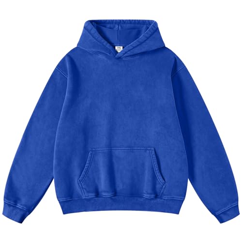 Dnzzs Acid Wash Hoodie for Womens Pullover Oversized Women's Fashion Bright Blue Hoodies & Sweatshirts Vintage Sweatshirt Heavyweight