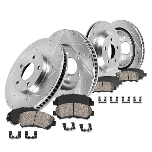 Callahan BRAKE PARTS Brake Kit For Infiniti M35 M45 G35 EX35 G25 G37 QX50 Nissan 350Z 370Z - 12.6" inch Front & 12.13" inch Rear Drilled & Slotted Disc Brake Rotors Ceramic Brakes Pads Replacement