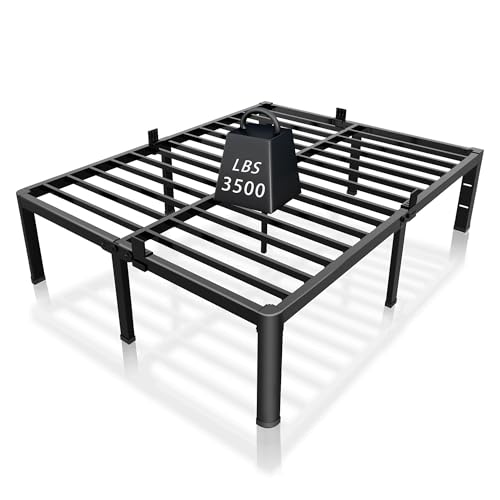 ROIL 12 inch King Size Bed Frame Metal Platform No Box Spring Needed with Headboard Hole Round Corner Legs Mattress Stoppers Retainers 3500LBS Heavy Duty Steel Slats Noise-Free