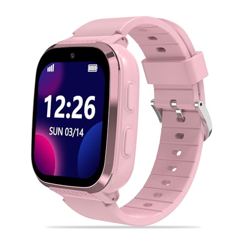 Kids Smart Watches Girls with GPS Tracker & Video Calling Texting 4G Kids Cell Phone Watch Age 5-12, 12/24 Hr One-Key SOS Call Voice Chat Alarm Clock Camera Pedometer Sport Mode Birthday Gifts(Pink)