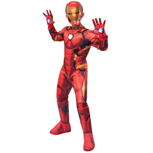 Marvel Iron Man Official Youth Halloween Costume - Padded Jumpsuit with Gloves and Plastic Mask (S) Multi