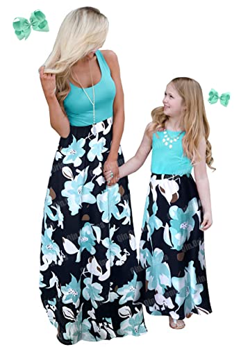 Qin.Orianna Mommy and Me Boho Floral Family Matching Maxi Dress with Pocket for Mother’s Day Green