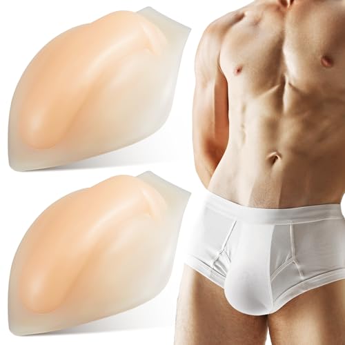 Threlaco 2 Pcs Bulge Enhancer Men Silicone Enlarge Front Pouch Pad 3D Bulge Enhancing Underwear Cup for Swimming Boxers Briefs