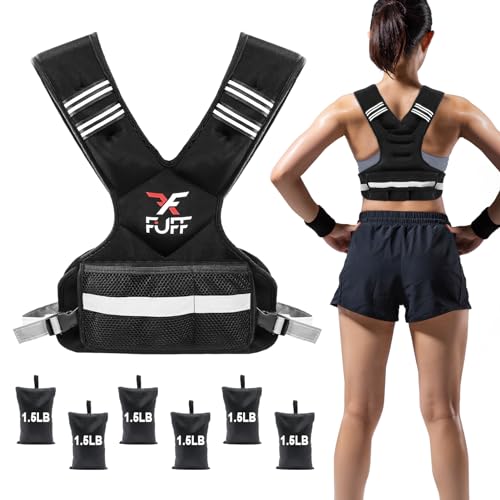 FUFF Adjustable Weighted Vest for Adult, 11-20lb Vest with 6 Ironsand Weights for Strength Training, Large Weight Vest with Reflective Strip for Men & Women