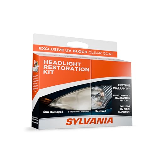 SYLVANIA - Headlight Restoration Kit - 3 Easy Steps to Restore Sun Damaged Headlights with Exclusive UV Block Clear Coat, Light Output and Beam Pattern Restored, Long Lasting Headlight Restorer Kit