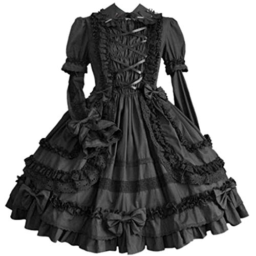 I-Youth Womens Black Gothic Dress Maid Princess Ruffles Skirts Bowknot Anime Party Cosplay Costumes (XXXL, Black)