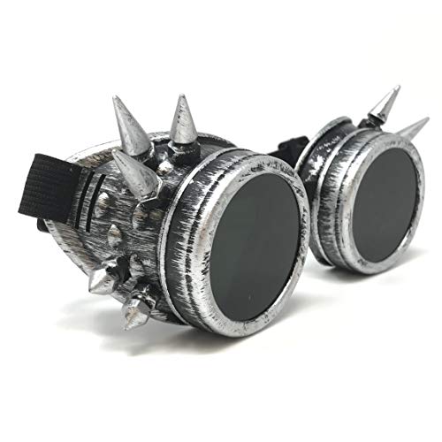 UMBRELLALABORATORY Steampunk Aviator Pilot motorcycle goggles Victorian vintage silver spiked welding Glasses for women men