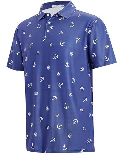 APTRO Men's Polo Shirts Short Sleeve Hawaiian Golf Polo Shirt Moisture Wicking Fashion Print Golf Shirts for Men #P08 Navy Anchors L