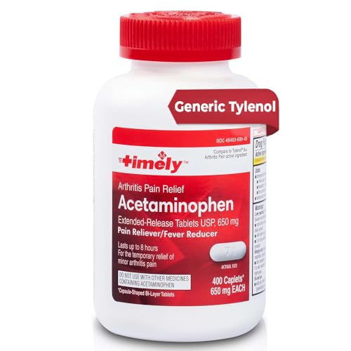 TIME-CAP LABS, INC. Timely Acetaminophen 650 MG - 400 Caplets - Extended Release - Joint Pain Relief, Pain Reliever & Arthritis Pain Relief