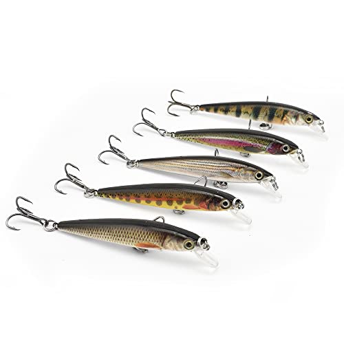 ODS Lure Minnow Bait Topwater Plastic Fishing Tackle Set for Bass Trout Shad (100mm/11g, 5pcs-Set A)