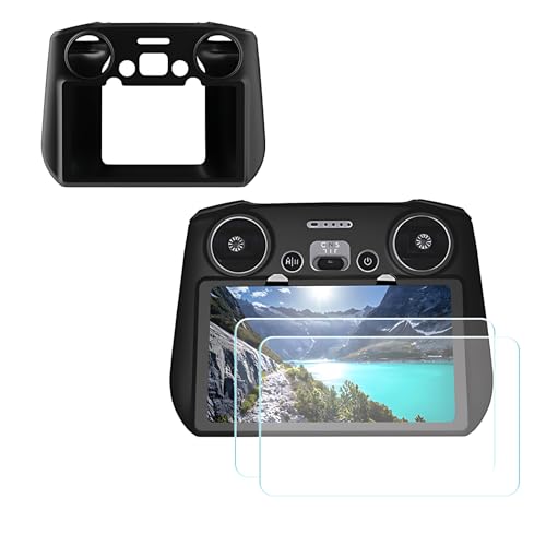 ZWLLKJGS DJI RC Silicone Protective Cover+HD Screen Tempered Glass for DJI Mini 3/Mini 3 pro/Air 2s/Mavic 3 DJI RC Controller Protective Case(Black)