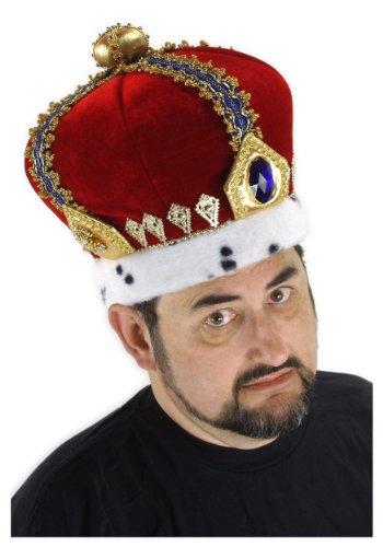 elope Royal King Costume Hat - Red Velvet Crown with Faux Fur Trim and Gold Medallions