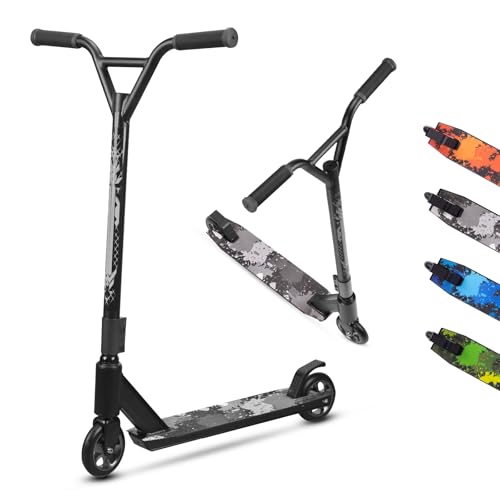 MEE GOO Pro Freestyle Stunt Scooter Trick Scooter Lightweight Alloy Deck with Aluminum Alloy Wheel Frame Bearing Up to 220 LB for Intermediate and Beginner Skate Park ABEC-10 Bearings (Black)