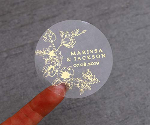 XOXOKristen Custom Wedding Stickers for Favors, Clear Wedding Envelope Seals, Gold Wedding Stickers for Favors, Personalized Floral Rose Gold Wedding Favors Stickers Labels, Custom Name Stickers