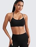 CRZ YOGA Butterluxe Womens Y Back Sports Bra - Padded Racerback Low Impact Spaghetti Thin Strap Workout Yoga Top Black Small