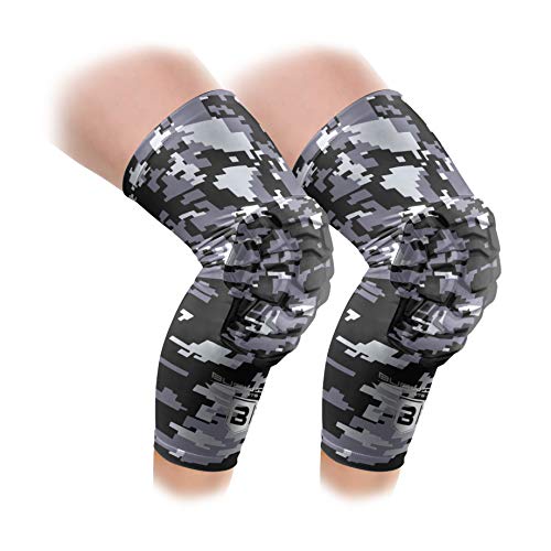 Bucwild Sports Knee Pads/Padded Compression Pro Knee Sleeves (1 Pair) Youth & Adult Sizes - Basketball Wrestling Volleyball Black White Red Blue (Black Camo, XS (Youth))