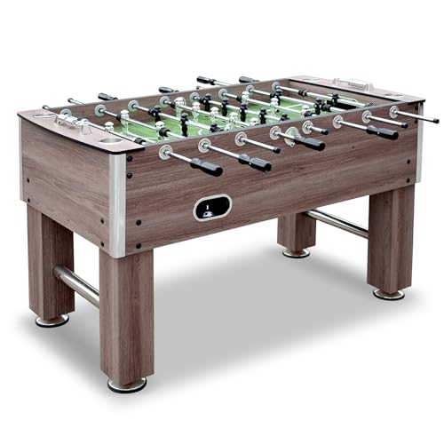 Hathaway Driftwood 56 inch Foosball Table Adult Size for Family Rec Room - With Smooth Playfield, Weighted Players, Dual Abacus Scoring, Auto Ball Return, Sturdy Leg Levelers & Foosball Balls