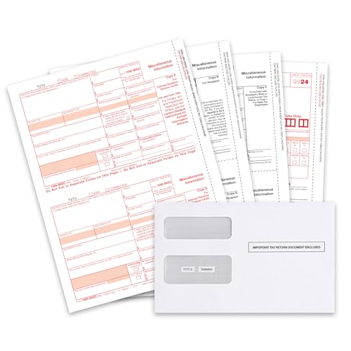 1099 MISC Forms 2024, 4 Part Tax Forms Kit, 25 Vendor Kit of Laser Forms, Compatible with QuickBooks and Accounting Software, 25 Self Seal Envelopes Included