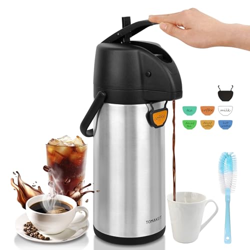 TOMAKEIT Airpot Coffee Dispenser Thermal with Pump,3L/102 Oz Insulated Stainless Steel Large Airpot Coffee Carafe Lever Action for Hot/Cold Water,Thermos for Coffee Hot Cocoa for Parties