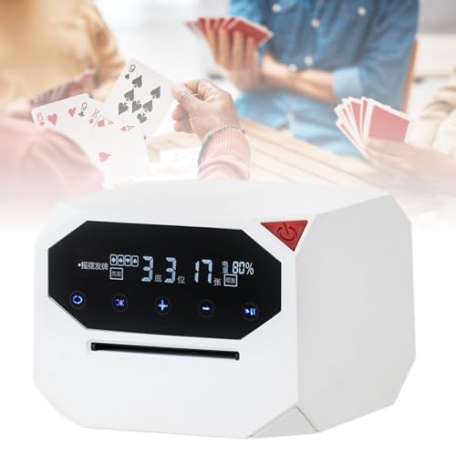 Automatic Shuffler and Dealer, Electric Card Shuffling and Dealing Machine for 1-2 Decks, 180° 360° Rotating Support 8 Players, Card Shufflers for Poker, Blackjack, UNO, Texas Holdem, Phase 10 (White)