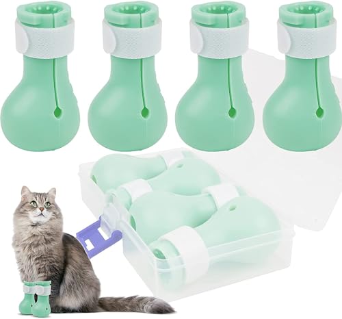 4pcs Adjustable Prickly Anti-Off Cat Boots, Silicone Claw Covers Protector, Kitten Mittens for Scratching Prevention, Nail Trimming, Home Bathing, Grooming