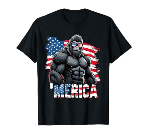 Gorilla 'Merica 4th Of July USA Flag Sunglasses T-Shirt