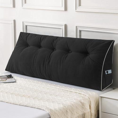 Sasttie Headboard Pillow Queen, Wedge Pillow Headboard for Sitting Up in Bed, Back-Rest Support Triangular Cushion for Reading - Features Removable Washable Cover, Black