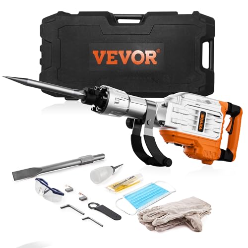 VEVOR Demolition Jack Hammer, MAX 3500W Jack Hammer Concrete Breaker 1900 BPM Heavy Duty Electric Jack Hammer, 2pcs Chisel w/Gloves & 360°C Swiveling Front Handle for Trenching and Breaking Holes