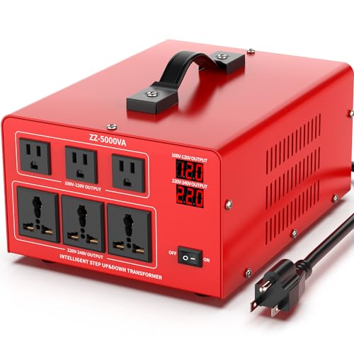 OLTEANP 5000 Watt Voltage Converter Transformer Heavy Duty Step Up/Down Power Converter 220V to 110V, 110V to 220V with 3 US Outlets, 3 Universal Outlets, LCD Display, Circuit Breaker Protection