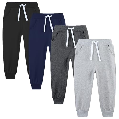 Avsead Kids Boys Sweatpants Pants 4 Pack Pull On Cotton Jogger Outfits Clothes Sweatpant Pant Navy/Light Gray/Black/Dark Gray Size 8-9 Years