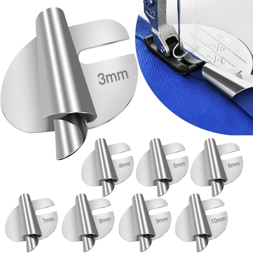 TOOVREN Sewing Rolled Hemmer Foot 8PCS Rolled Hem Presser Foot 3/4/5/6/7/8/9/10mm 8 Sizes Wide Rolling Hem Foot Sewing Machine Presser Feet Hemmer Home Industrial Curved Scroll Hemming Feet