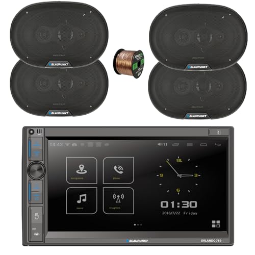 Blaupunkt Orlando 750 6.9" Touchscreen Double DIN Bluetooth AM/FM Receiver, 4x 6x9" 70 Watt Max 4-Way Car Speakers w/ Wire