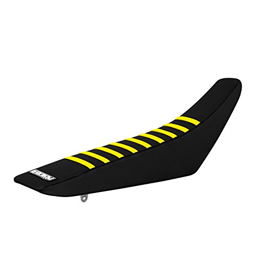 Enjoy Mfg Seat Cover - Compatible Fit for 2007-2009 Suzuki RMZ 250 RMZ250 - All Black/Yellow Ribs #56