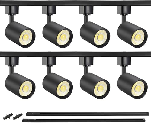 VANoopee 8-Light LED Track Lighting Kit with 6.6FT H Type Track Rails, Dimmable Track Light Heads Bright Ceiling Spotlight Fixture for Kitchen Accent Art, 3000K Warm White, No Flicker 10W 800lm Black