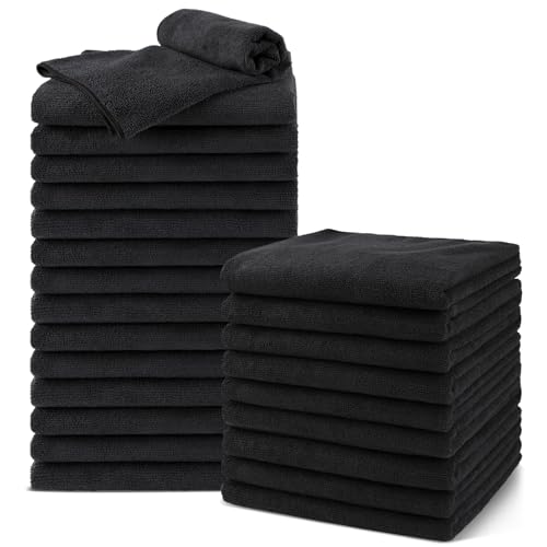 UNIMADE Salon Towels 24 Pack, Microfiber Barber Towel Bulk, (16x29 inches) Hair-Drying Cloth Super Soft Black Hand Cloths for Gym, Bath, Spa Use and Home Beauty Care(Not Bleach Proof)