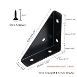 10 Pcs Angle Corner Bracket| 2.55 x 2.55'' Black Metal Triangle Shelf Bracket for Wood Shelves| Corner Brace Connector for Bed, Table, Cabinet,Desk,Bookshelves,Furniture