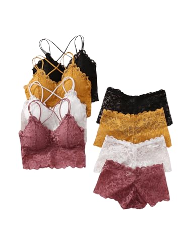 MakeMeChic Women's Lingerie Set Matching Lace Bra and Panty Set Multicolor Medium