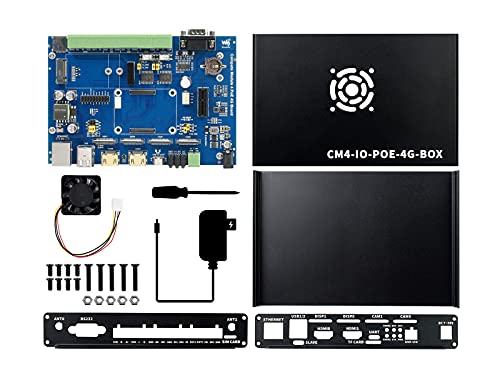 Waveshare Industrial IoT Mini-Computer Based On Raspberry Pi Compute Module 4 (NOT Included) Waveshare CM4 Industrial IoT Board Inside PoE 5G/4G Metal Case with Cooling Fan