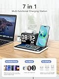 7 in 1 Wireless Charging Station for Apple Device Wireless Charger with Night Light Bluetooth Time & Temperature Sync 30W Fast Charger for iPhone 16/15/14/13/12 All Series Android Phone Airpods iWatch