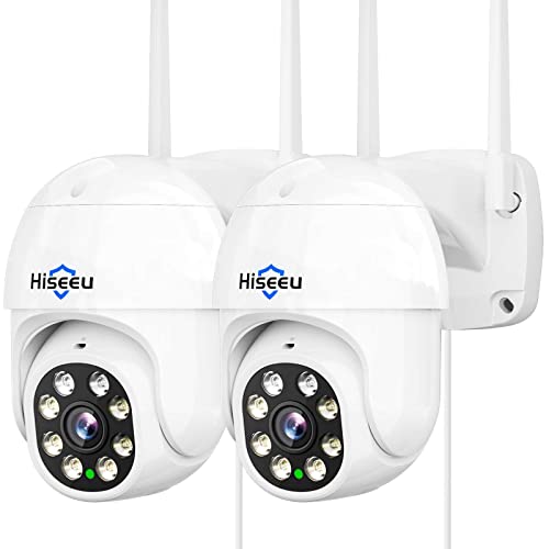 Hiseeu 2Pcs 5MP Security Camera PTZ Wireless Cameras Two Way Vioice Surveillance Camera Full Color Night Vision, IP66 Waterproof 24/7 Record for Outdoor Home Security Compatible Alexa