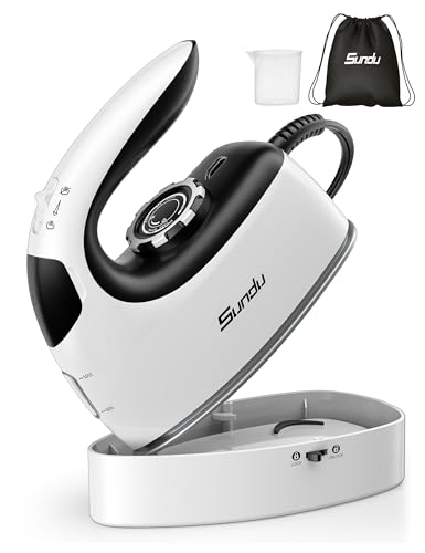 Sundu Small Iron for Clothes with Steam,Travel Iron Portable Non-Stick Soleplate Steamer Samll for Quilting & Sewing,300 Microsteam Holes,90ml water tank,lockable safety base