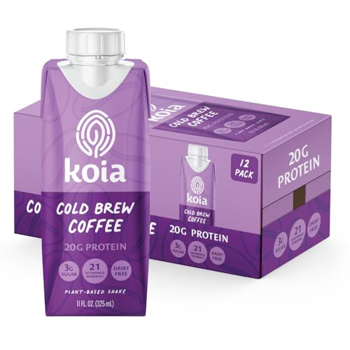 Koia - Plant Based Protein Shake - Cold Brew Coffee - 20g Protein, 3g Sugar, 6g Prebiotic Fiber, 21 Vitamins & Minerals - Dairy Free, Soy Free, Non GMO - Meal Replacement Drinks - 11 fl oz, 12 Bottles