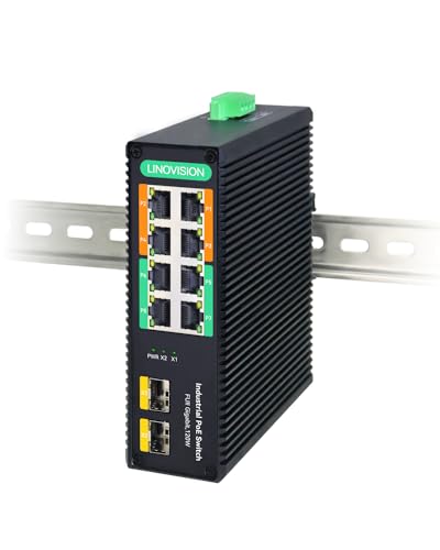 LINOVISION Industrial 8-Port Full Gigabit POE++ Switch with 4 BT 90W PoE Ports, 2 Gigabit SFP Uplinks, POE Budget 120W, POE Watchdog, DIN-Rail POE Switch for PTZ Camera/POE Lighting/ POE Monitor